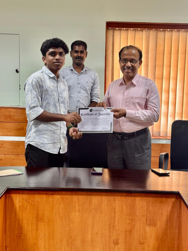 Internship Certificate handed over by MD to student of Catholicate College, Pathanmthitta